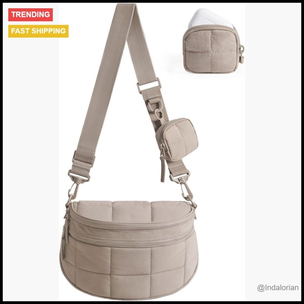 Quilted Puffer Crossbody Bag Cute Structured Bum Bag with Detachable Pouch